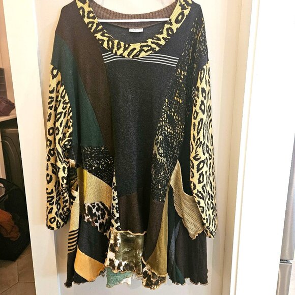 DesignbyNatalia Patchwork Animal Print Tunic Upcycle Boho Style Womens 2XL - Picture 1 of 7